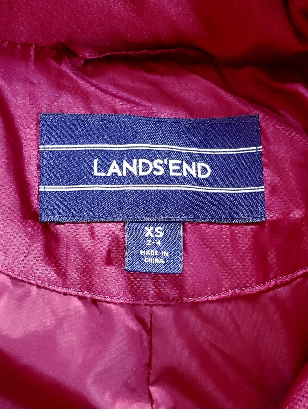 Lands End Womens Parka Puffer W Removable Hood- Burgundy Down Jacket - Fitted XS - Picture 3 of 6
